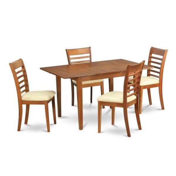 East West Furniture East West Furniture PSML5-SBR-C 5Pc Set Picasso Table with 12 in butterfly leaf and 4 padded seat chairs PSML5-SBR-C